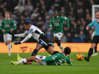 Matthew Sorinola of Plymouth Argyle fouls Nathaniel Mendez-Laing of Derby County during the Sky Bet Championship match between Derby County...