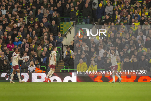 Anis Mehmeti of Bristol City celebrates scoring to make it 1-0 during the Sky Bet Championship match between Norwich City and Bristol City a...