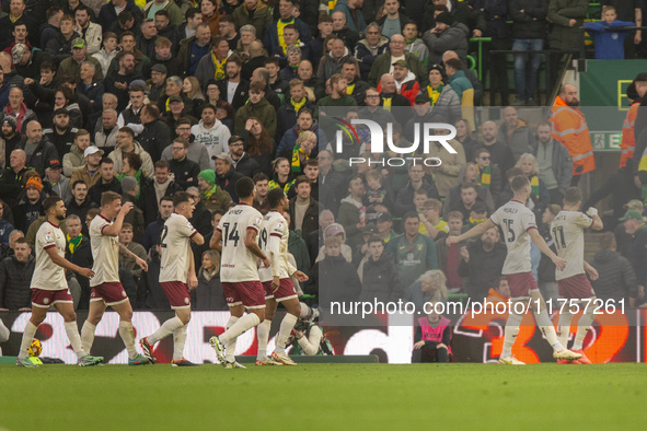 Anis Mehmeti of Bristol City celebrates scoring to make it 1-0 during the Sky Bet Championship match between Norwich City and Bristol City a...