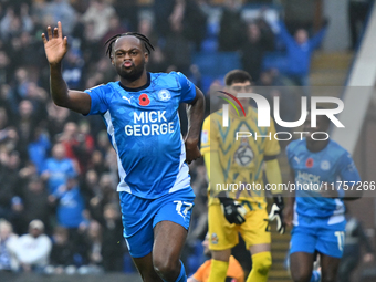 Ricky Jade Jones (17 Peterborough United) celebrates after scoring the team's first goal, making it 1-0, during the Sky Bet League 1 match b...