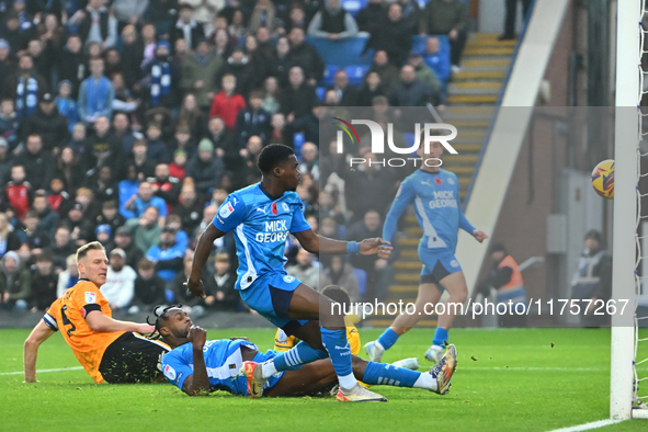 Kwame Poku (11 Peterborough United) scores a second goal during the Sky Bet League 1 match between Peterborough and Cambridge United at Lond...