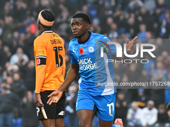 Kwame Poku (11 Peterborough United) celebrates after scoring the team's second goal during the Sky Bet League 1 match between Peterborough a...