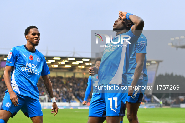 Kwame Poku (11 Peterborough United) celebrates after scoring the team's second goal during the Sky Bet League 1 match between Peterborough a...