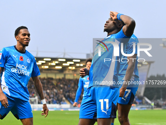 Kwame Poku (11 Peterborough United) celebrates after scoring the team's second goal during the Sky Bet League 1 match between Peterborough a...