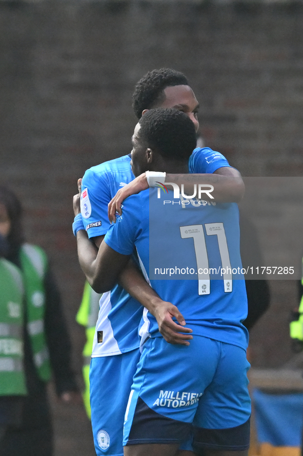 Kwame Poku (11 Peterborough United) celebrates after scoring the team's third goal during the Sky Bet League 1 match between Peterborough an...