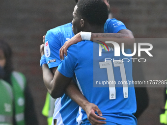 Kwame Poku (11 Peterborough United) celebrates after scoring the team's third goal during the Sky Bet League 1 match between Peterborough an...