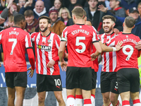 Ryan Manning of Southampton (second from right) celebrates the disallowed goal during the Premier League match between Wolverhampton Wandere...