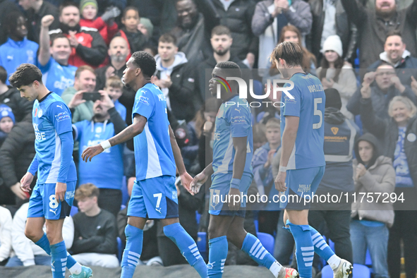 Kwame Poku (11 Peterborough United) celebrates after scoring the team's third goal during the Sky Bet League 1 match between Peterborough an...