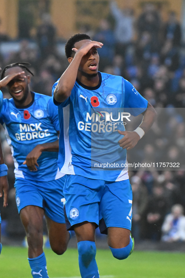 Malik Mothersille (7 Peterborough United) celebrates after scoring the team's fourth goal during the Sky Bet League 1 match between Peterbor...