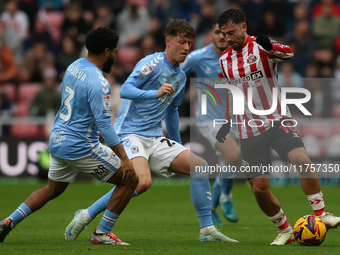 Sunderland's Patrick Roberts takes on Coventry City's defense during the Sky Bet Championship match between Sunderland and Coventry City at...