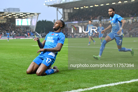 Ricky Jade Jones (17, Peterborough United) celebrates after scoring the team's first goal during the Sky Bet League 1 match between Peterbor...