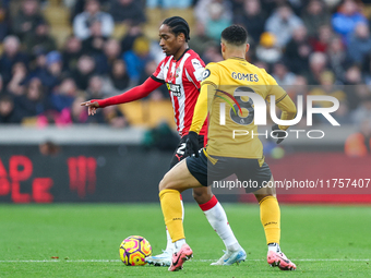 Kyle Walker-Peters of Southampton and Joao Gomes of Wolves are in action during the Premier League match between Wolverhampton Wanderers and...