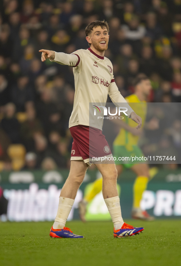 Max Bird of Bristol City gives instructions to his teammates during the Sky Bet Championship match between Norwich City and Bristol City at...