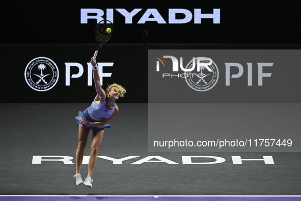 RIYADH, SAUDI ARABIA - NOVEMBER 09: Katerina Siniakova of the Czech Republic playing with Taylor Townsend of the USA during the Final match...