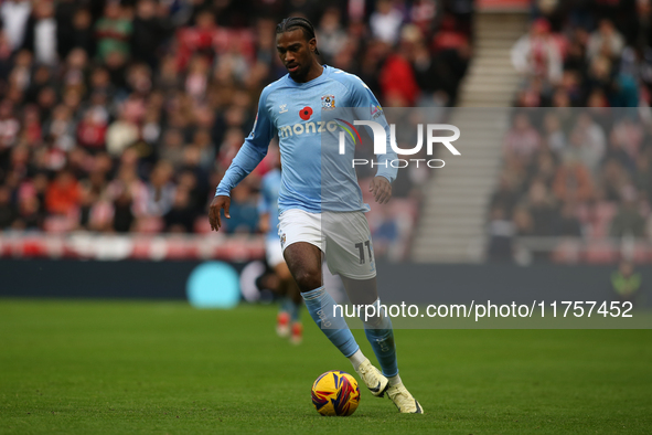 Haji Wright of Coventry City participates in the Sky Bet Championship match between Sunderland and Coventry City at the Stadium Of Light in...