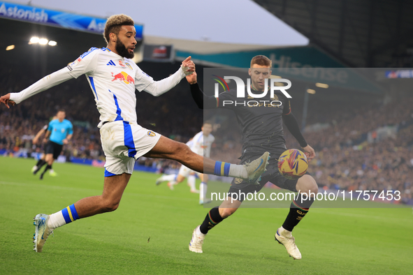 Jayden Bogle (Leeds United) crosses during the Sky Bet Championship match between Leeds United and Queens Park Rangers at Elland Road in Lee...