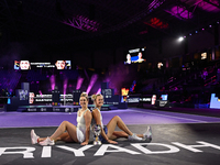 RIYADH, SAUDI ARABIA - NOVEMBER 09: Gabriela Dabrowski (R) of Canada and Erin Routliffe (L) of New Zealand with the Trophy at the Awards Cer...