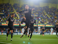 Ilias Akhomach of Villarreal CF celebrates after scoring the team's first goal during the LaLiga EA Sports match between Villarreal CF and D...