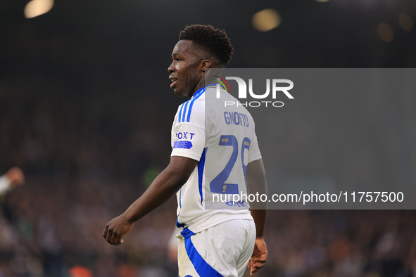 Wilfried Gnonto (Leeds United) participates in the Sky Bet Championship match between Leeds United and Queens Park Rangers at Elland Road in...