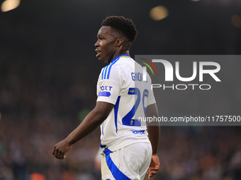 Wilfried Gnonto (Leeds United) participates in the Sky Bet Championship match between Leeds United and Queens Park Rangers at Elland Road in...