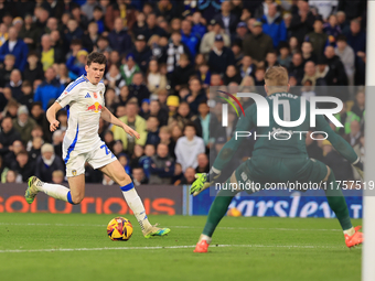 Sam Byram of Leeds United puts in a cross for a disallowed goal during the Sky Bet Championship match between Leeds United and Queens Park R...