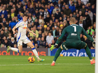 Sam Byram of Leeds United puts in a cross for a disallowed goal during the Sky Bet Championship match between Leeds United and Queens Park R...