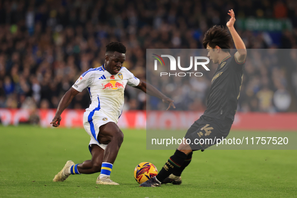 Wilfried Gnonto (Leeds United) participates in the Sky Bet Championship match between Leeds United and Queens Park Rangers at Elland Road in...