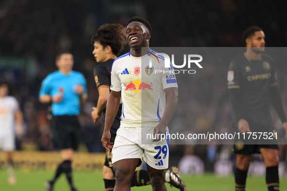 Wilfried Gnonto (Leeds United) rues a miss during the Sky Bet Championship match between Leeds United and Queens Park Rangers at Elland Road...