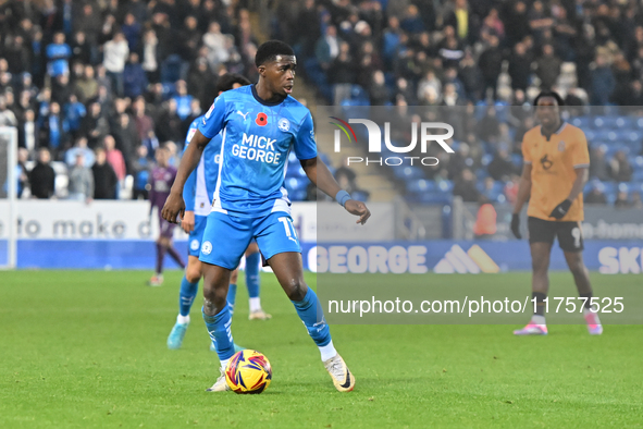 Kwame Poku (11 Peterborough United) controls the ball during the Sky Bet League 1 match between Peterborough and Cambridge United in Peterbo...