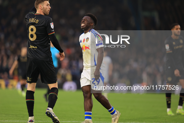 Wilfried Gnonto (Leeds United) rues a miss during the Sky Bet Championship match between Leeds United and Queens Park Rangers at Elland Road...