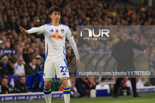 Ao Tanaka (Leeds United) participates in the Sky Bet Championship match between Leeds United and Queens Park Rangers at Elland Road in Leeds...