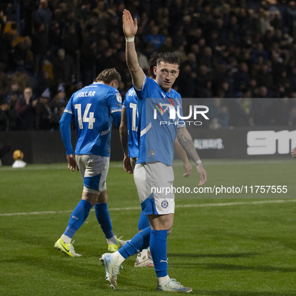 Louie Barry #20 of Stockport County F.C. celebrates his goal during the Sky Bet League 1 match between Stockport County and Bolton Wanderers...