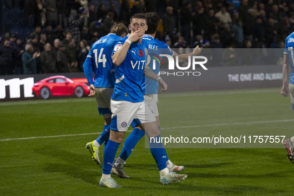 Louie Barry #20 of Stockport County F.C. celebrates his goal during the Sky Bet League 1 match between Stockport County and Bolton Wanderers...