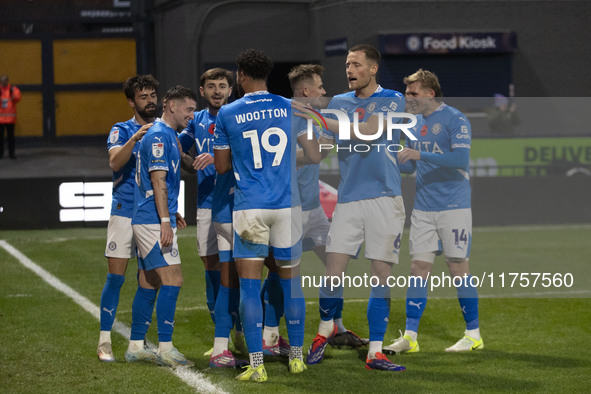 Louie Barry #20 of Stockport County F.C. celebrates his goal during the Sky Bet League 1 match between Stockport County and Bolton Wanderers...