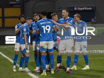 Louie Barry #20 of Stockport County F.C. celebrates his goal during the Sky Bet League 1 match between Stockport County and Bolton Wanderers...