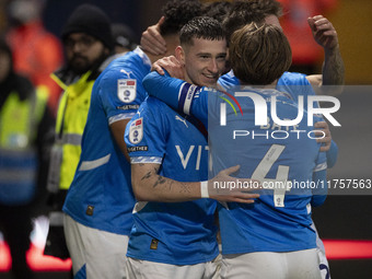 Louie Barry #20 of Stockport County F.C. celebrates his goal during the Sky Bet League 1 match between Stockport County and Bolton Wanderers...