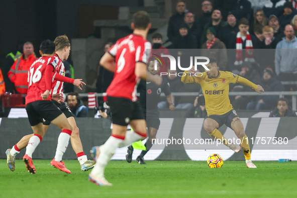 Joao Gomes of Wolves is on the ball during the Premier League match between Wolverhampton Wanderers and Southampton at Molineux in Wolverham...