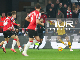 Joao Gomes of Wolves is on the ball during the Premier League match between Wolverhampton Wanderers and Southampton at Molineux in Wolverham...