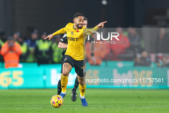 #10, Matheus Cunha of Wolves points as he sets off on a run during the Premier League match between Wolverhampton Wanderers and Southampton...