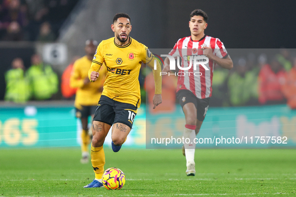 Matheus Cunha of Wolves is in attacking action during the Premier League match between Wolverhampton Wanderers and Southampton at Molineux i...