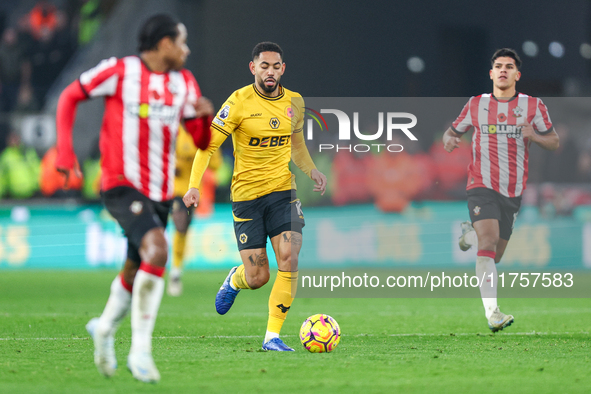 Matheus Cunha of Wolves is in attacking action during the Premier League match between Wolverhampton Wanderers and Southampton at Molineux i...