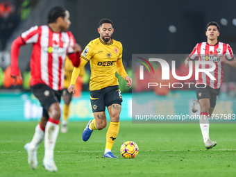 Matheus Cunha of Wolves is in attacking action during the Premier League match between Wolverhampton Wanderers and Southampton at Molineux i...