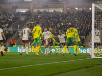 Shane Duffy of Norwich City takes a header at goal during the Sky Bet Championship match between Norwich City and Bristol City at Carrow Roa...