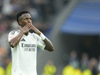 Vinicius Junior left winger of Real Madrid and Brazil third goal during the La Liga match between Real Madrid CF and CA Osasuna at Estadio S...