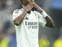 Vinicius Junior left winger of Real Madrid and Brazil third goal during the La Liga match between Real Madrid CF and CA Osasuna at Estadio S...