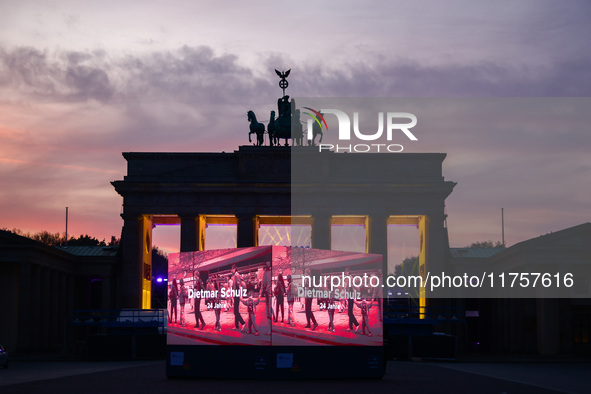 Evening screening in front of the Brandenburg Gate during the 35th anniversary of the fall of the Berlin Wall. Berlin, Germany on 9 November...