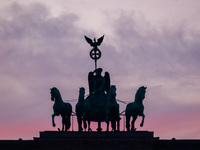 Sunset at the Brandenburg Gate during the 35th anniversary of the fall of the Berlin Wall. Berlin, Germany on 9 November, 2024. (