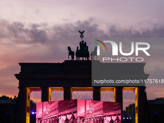 Evening screening in front of the Brandenburg Gate during the 35th anniversary of the fall of the Berlin Wall. Berlin, Germany on 9 November...