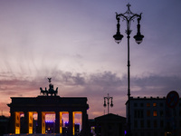 Sunset at the Brandenburg Gate during the 35th anniversary of the fall of the Berlin Wall. Berlin, Germany on 9 November, 2024. (