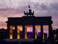 Sunset at the Brandenburg Gate during the 35th anniversary of the fall of the Berlin Wall. Berlin, Germany on 9 November, 2024. (